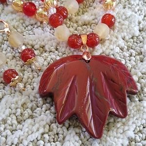 Handmade Gemstone Necklace Red Onyx Leaf
